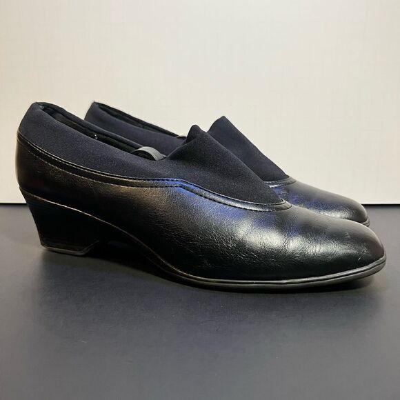 Womens LIFE STRIDE Jalin Black Slip On Wedge Shoes / Size 8.5 - Picture 1 of 9